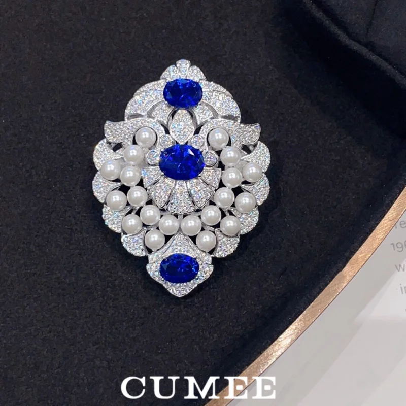 

CUMEE модная изящная повседневная брошь с синтетическим сапфиром для женщин, серебро 925 пробы, золотое покрытие, вечеринка, юбилей