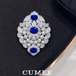 CUMEE Fashion Dainty Daily Cultivated Synthetic Sapphire Brooch for Women 925 Silver Gold Plating Party Anniversary