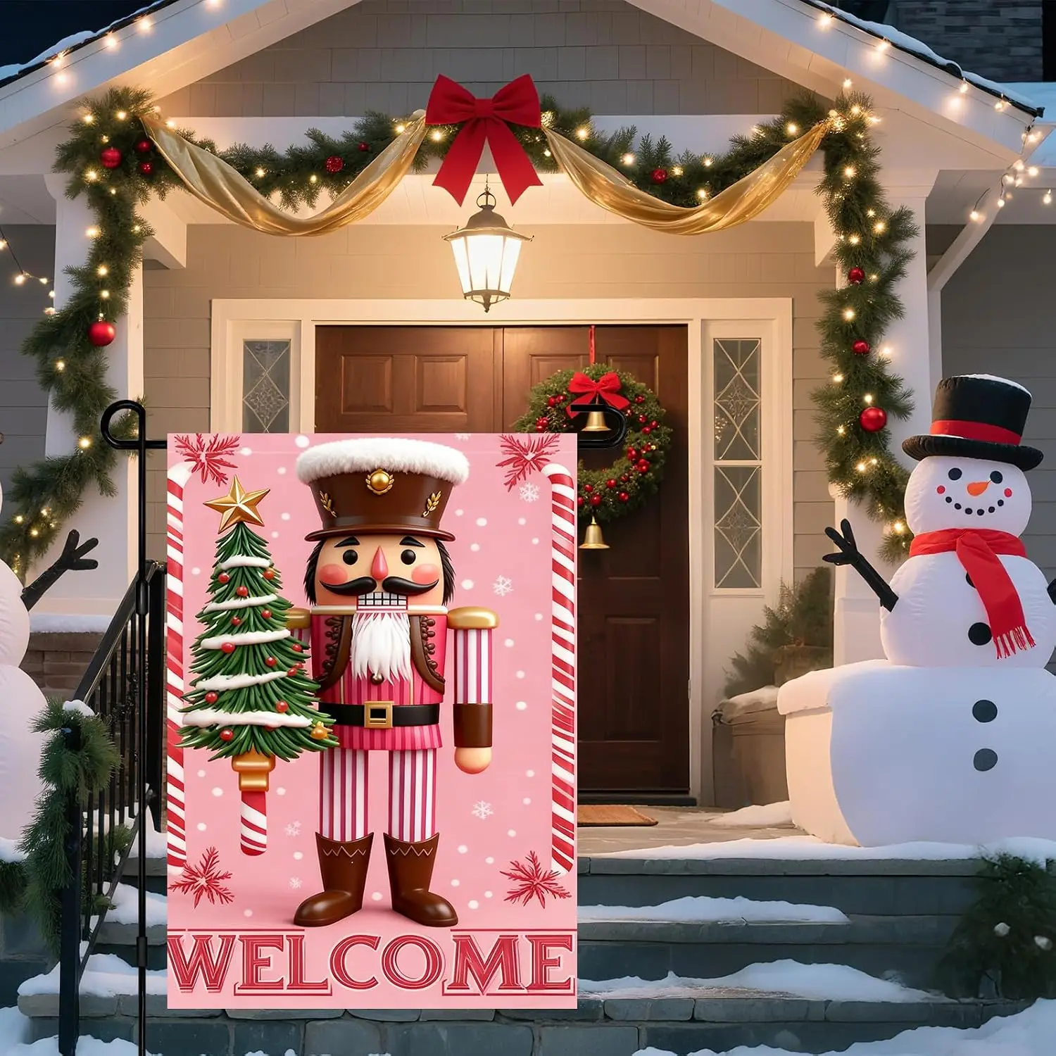 Christmas Nutcracker Soldier Garden Flag 12x18 Inch Double Sided | Nutcracker Soldier for front door porch lawn patio winter uui