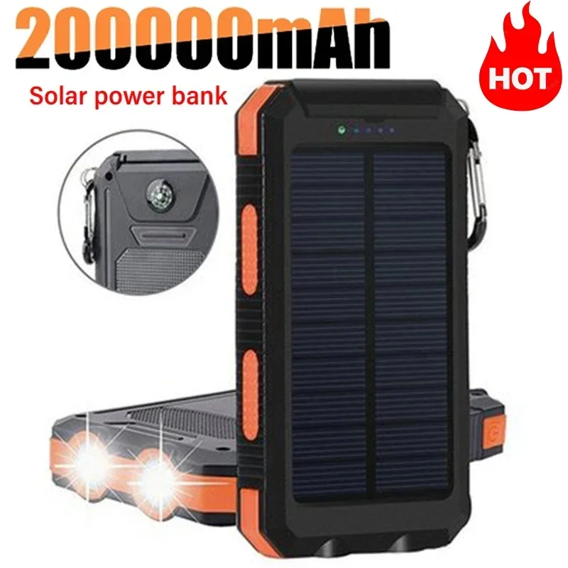 

Новое наружное зарядное устройство Solar Power Bank 200000 Портативный внешний аккумулятор mAh, водонепроницаемый внешний аккумулятор, двойная зарядка через USB со светодиодной подсветкой