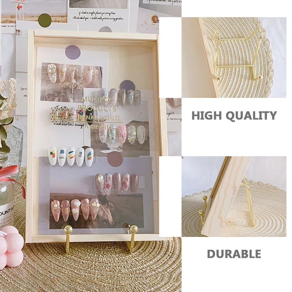 

1pc Transparent Lid Box Manicure Nail Storage Container Dustproof Moisture Resistant Display Wooden Box