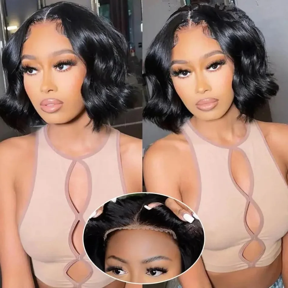 

Готовый к носке парик-боб без клея с волнистыми волосами для женщин, 100% натуральные волосы, предварительно выщипанные, 4x4, 5x5, без кружевной передней части, парик-боб из натуральных волос.