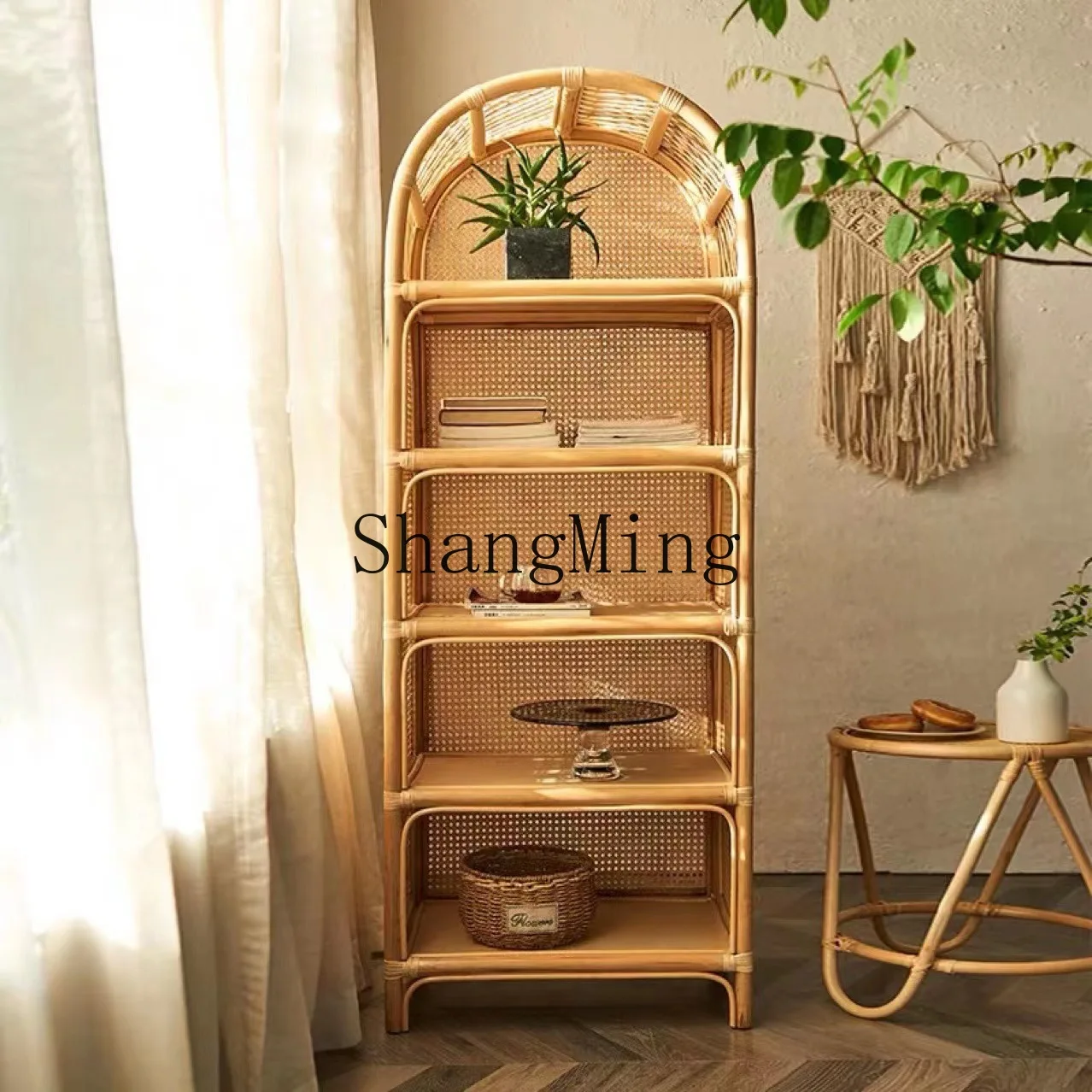 

FG rattan bookshelf display cabinet small household storage locker modern simple locker