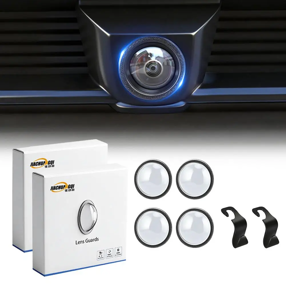 4pcs Car Camera Protective Cover With 2pcs Car Hooks Front Bumper Camera Anti-Scratch Shield Lens Guard PC Protective Device