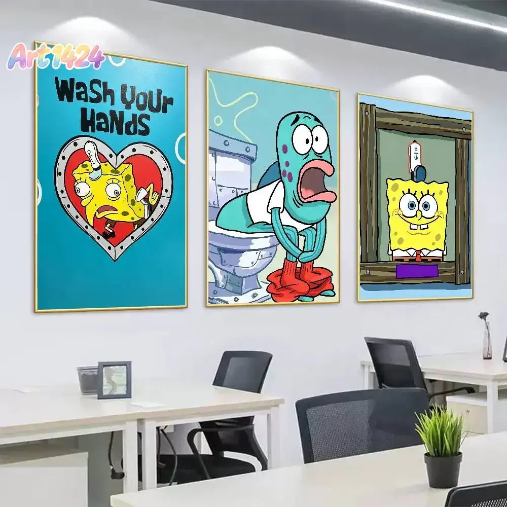 Cartoon S-SpongeBoB Funny Poster Wall Prints for Living Room Bedroom Office Home Decoration Gift S-SquarePantS