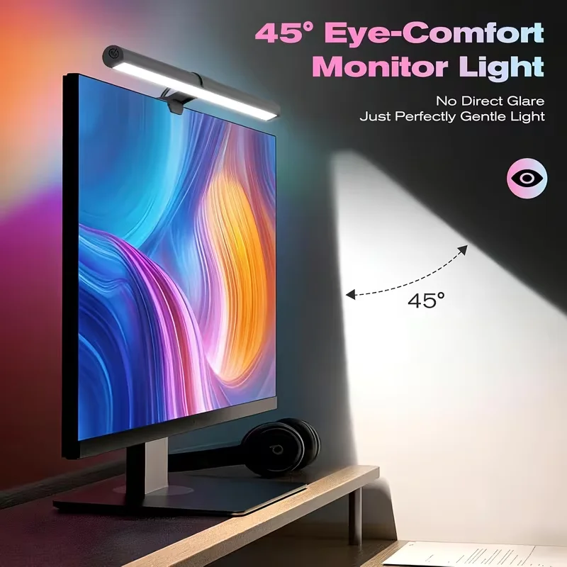 Barre lumineuse LED alimentée par USB, lampe d'écran suspendue à changement de couleur RVB, lumière d'ambiance à intensité variable en continu pour salle de jeu PC