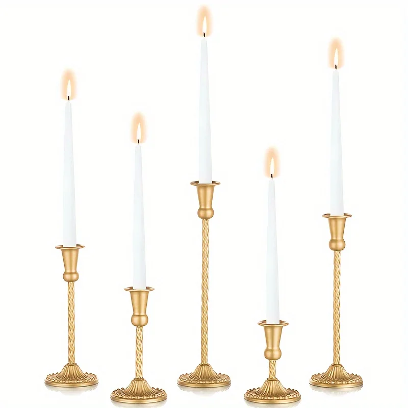 Gold Candlestick Holders Set Of 5, Wedding Birthday Candlelight Dinner Table Centerpiece, Halloween And Christmas Decorations