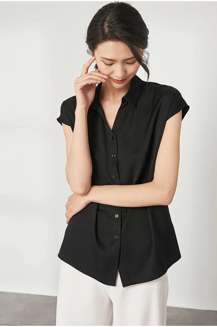 23 MM Heavy Silk Short-sleeved Shirt Women\'s 2025 Summer New Mulberry Silk T-shirt Double Joe Satin Sleeveless Top Women