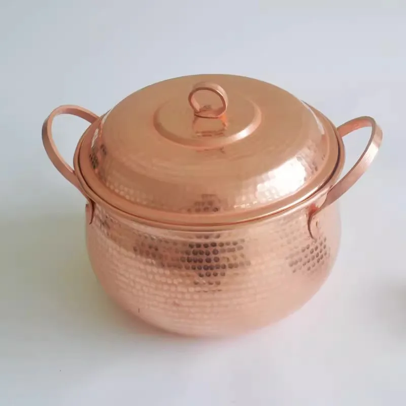 Pure Copper Soup Stew Pot Deepened Double Handle Gas/Induction Cooker Handmade Container Multi Use