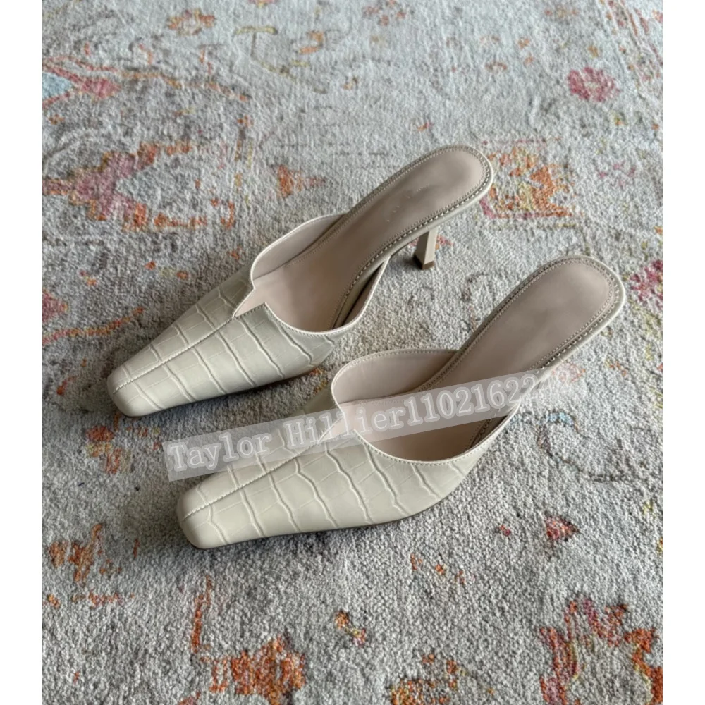 Echte Leder-Slipper mit Krokodilmuster, V-förmige Damen-Pantoletten mit eckiger Spitze und Stilettoabsatz, modische Sandalen-Slipper
