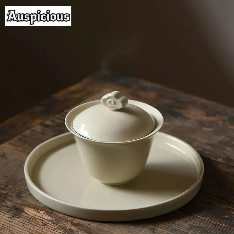 170ml Antique Honey Gray Color Gaiwan Boutique Auspicious Clouds Soupers with Lids Tea Tureen Tea Making Cover Bowl Cafes Craft