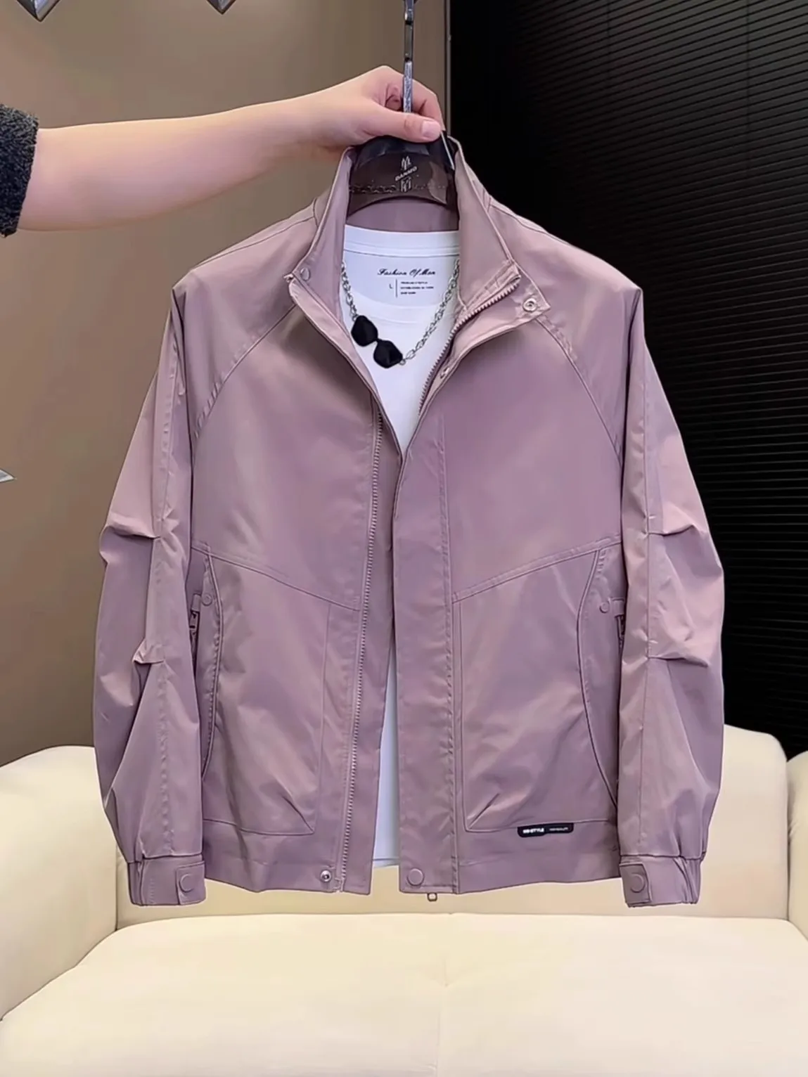 

Осень 2023, мужская модная уличная однотонная рабочая одежда с воротником-стойкой, универсальная повседневная одежда на молнии, ветрозащитная одежда...