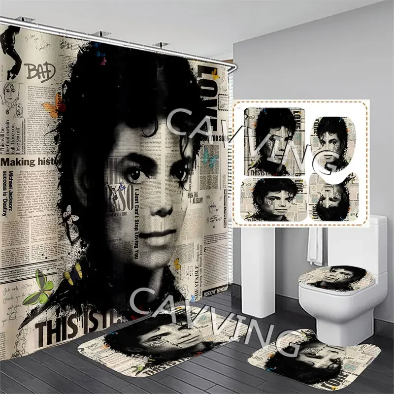 Michael Jackson  3D Printed  Shower Curtains Waterproof Bathroom Curtain Anti-slip Bath Mat Set Toilet Rugs Carpets   F03