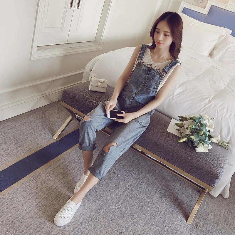 Cool Salt Series Denim-Overalls für Damen, Frühling/Herbst, Neu, Verjüngend, Locker, Studenten-Stil, Gerade, Dreiviertel-Länge...