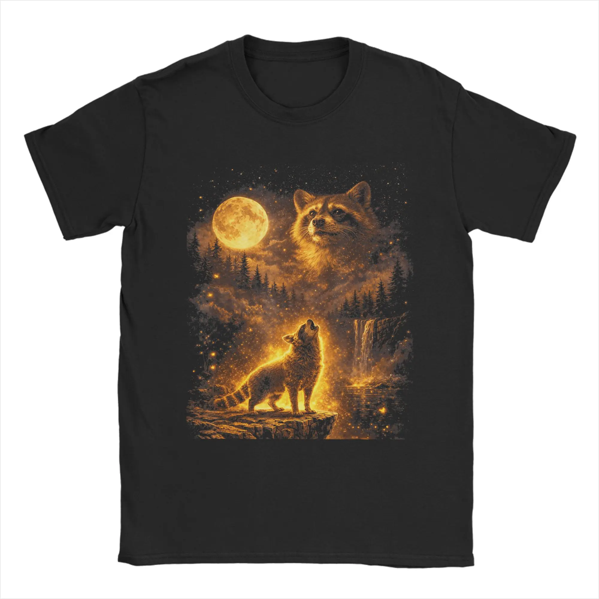 Vintage Moonlight Animal Fun Raccoon Howling At The Moon T Shirt Beach  T-Shirts 100% Cotton Trending Tee Shirt For Men Top Tees