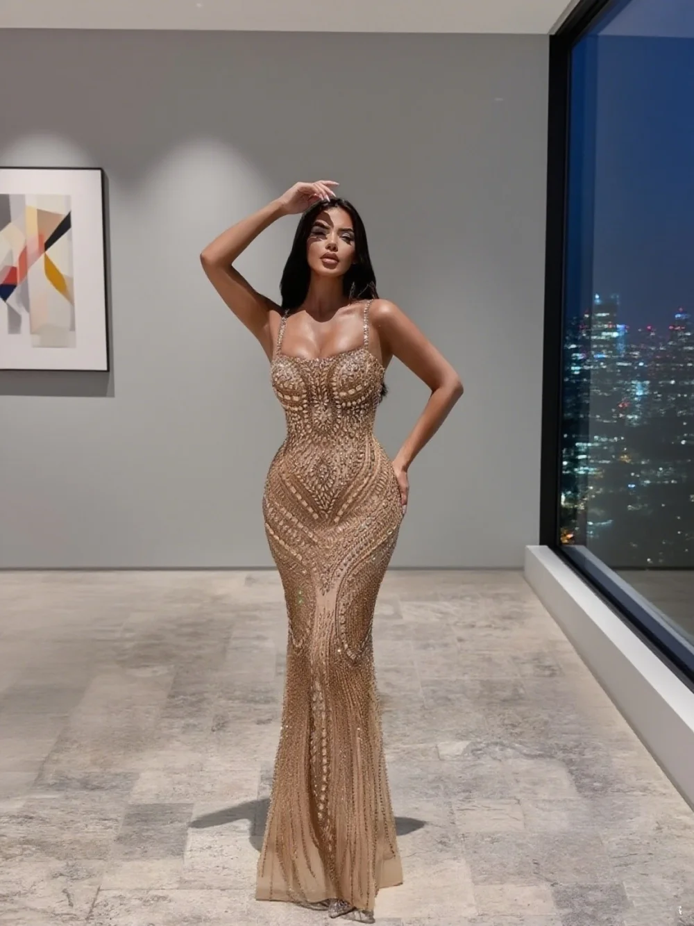 

Romantic Spaghetti Strap Evening Dress 2025 Classic Crystal Beaded Party Gown Elegant A-line Floor Length Party Dresses فساتين س