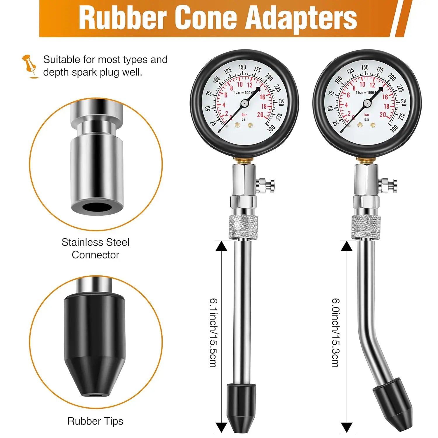 Kit de probador de bujías y compresión automotriz de 9 piezas, herramientas de prueba de motor universales para automóviles y motocicletas (rojo)