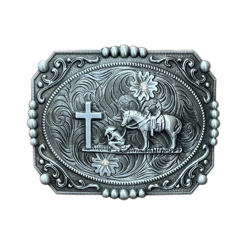 Gesper Sabuk Salib Doa Koboi Barat dari Paduan Seng - Aksesori Modis untuk Pria