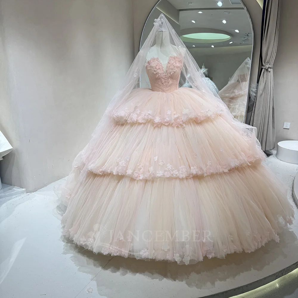 فساتين زفاف متدرجة مخصصة على الموضة بدون أكمام مزينة بالدانتيل زي العرائس برباط من الخلف رداء فيستدو دي نوفيا #3