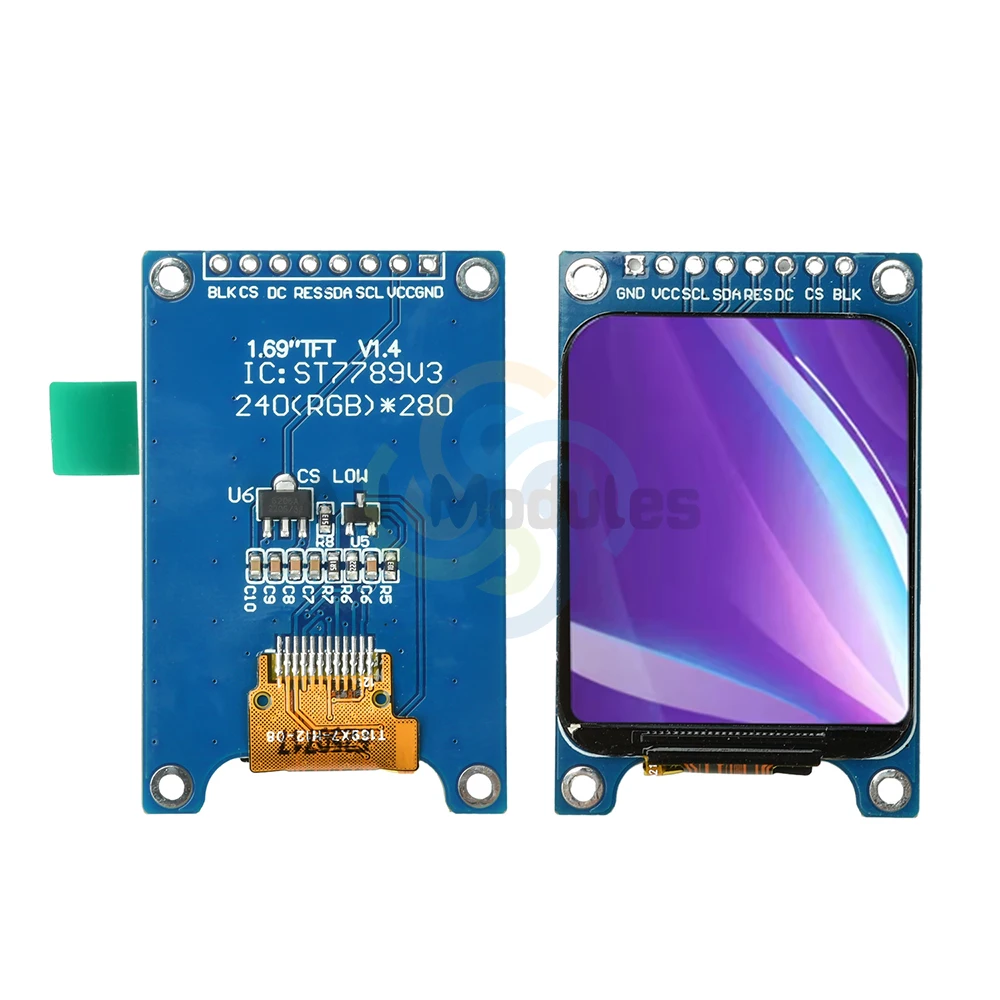 وحدة شاشة TFT LCD مقاس 1.69 بوصة ST7789V3 SPI واجهة تصميم زاوية مستديرة رفيع للغاية بدقة 240 × 280 شاشة ملونة