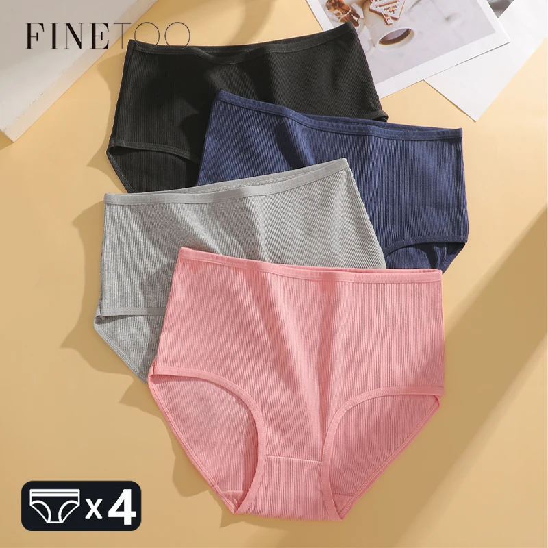 

4PCS High Waist Cotton Underpants for Women Sexy Striped Plus Size Panties Soft Breathable Elastic Belt Briefs S-XXL Lingerie