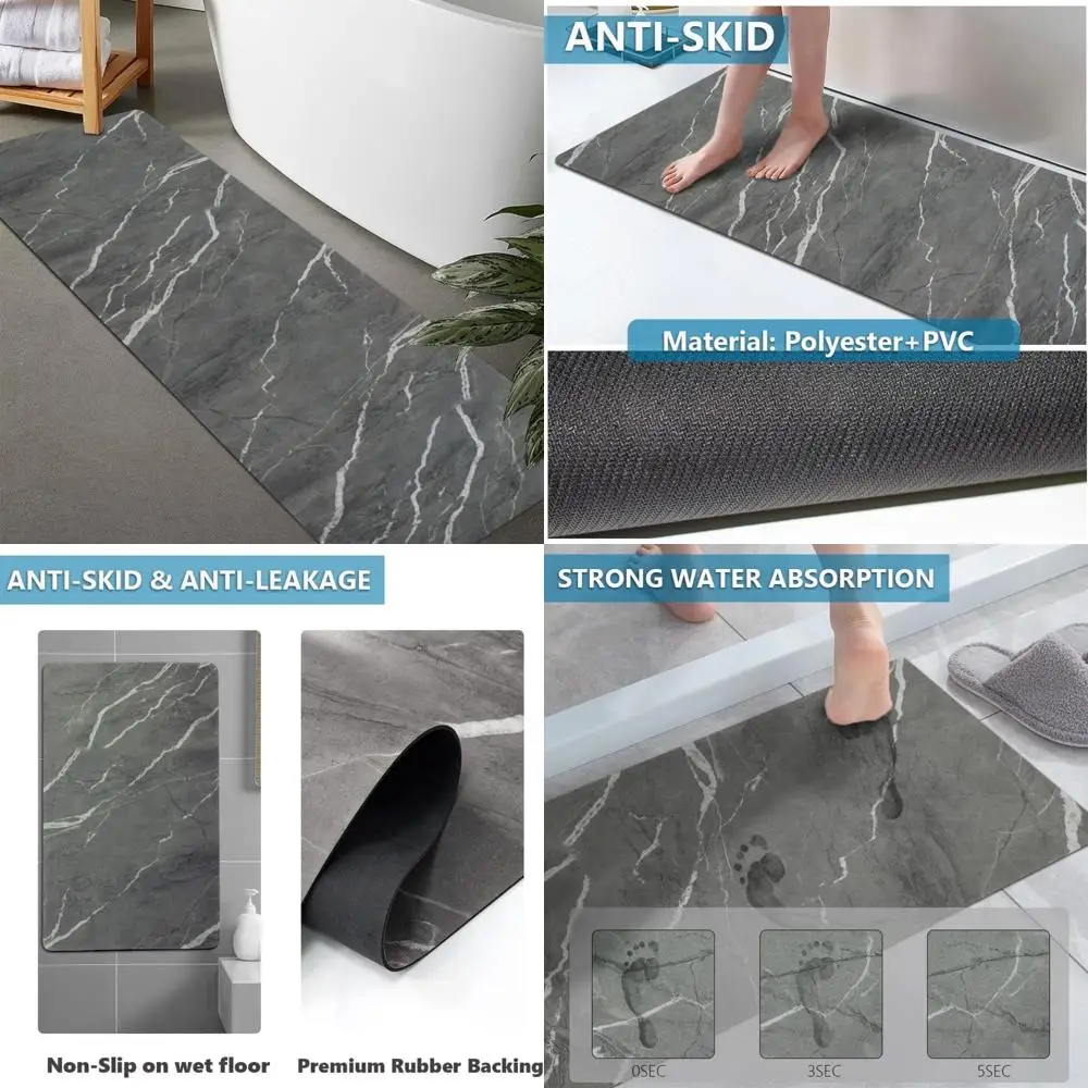 

custom-sized rubber non-slip absorbent thin bathroom rugs - quick drying, door-fit, washable floor mats