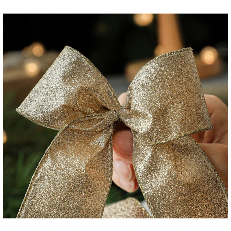 Christmas Wire Ribbon Width3.8cm/5cm/6.3cm Christmas Wire Cuffed Ribbon Gold Powder Decorative Bow Length 2m For Gift Wrapping