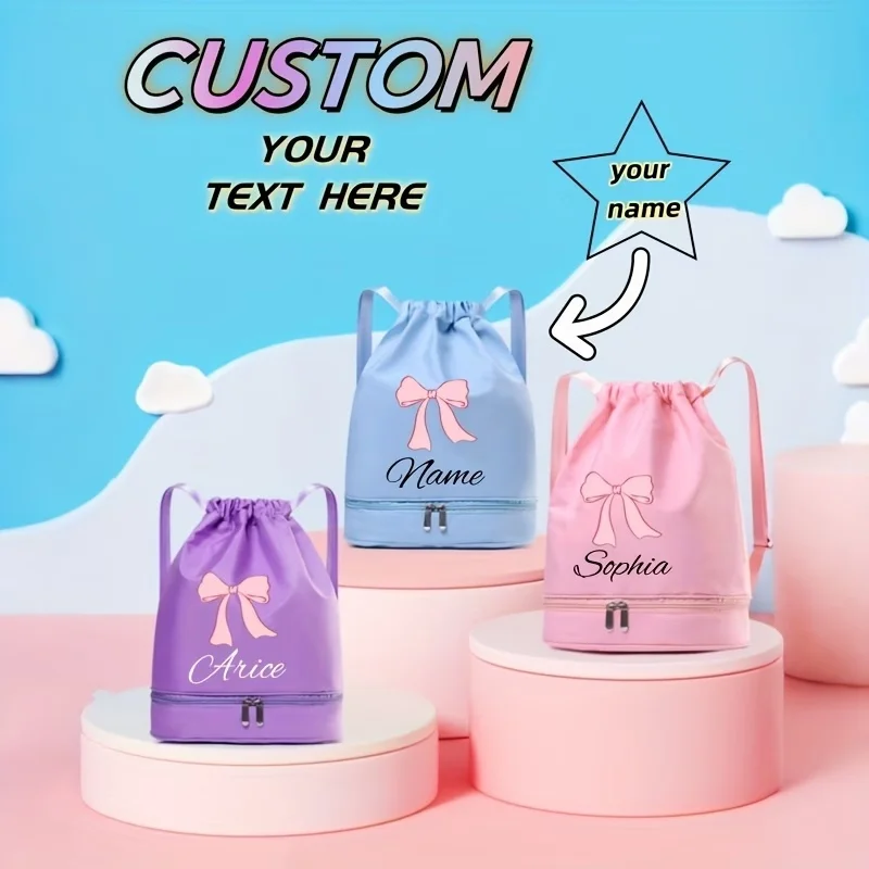 

Персонализированный рюкзак на завязках с индивидуальным именем, в стиле каваи (с принтом бабочек), универсальный и повседневный, идеально подходит для школьного сезона.