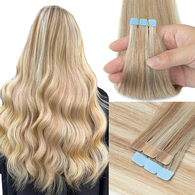 

Mini Tape In Extensions Human Hair Double Side Invisible PU Seamless Tape In Hair 10pcs/pack Natural Straight Black Brown Blonde