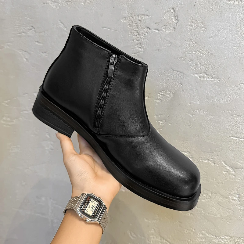 Men Thick Bottom Casual Shorts Boots Black Brown Side Zipper Famous Brand Men Thick Anti-Slip Business Chelsea Boots Sizes 38-46
