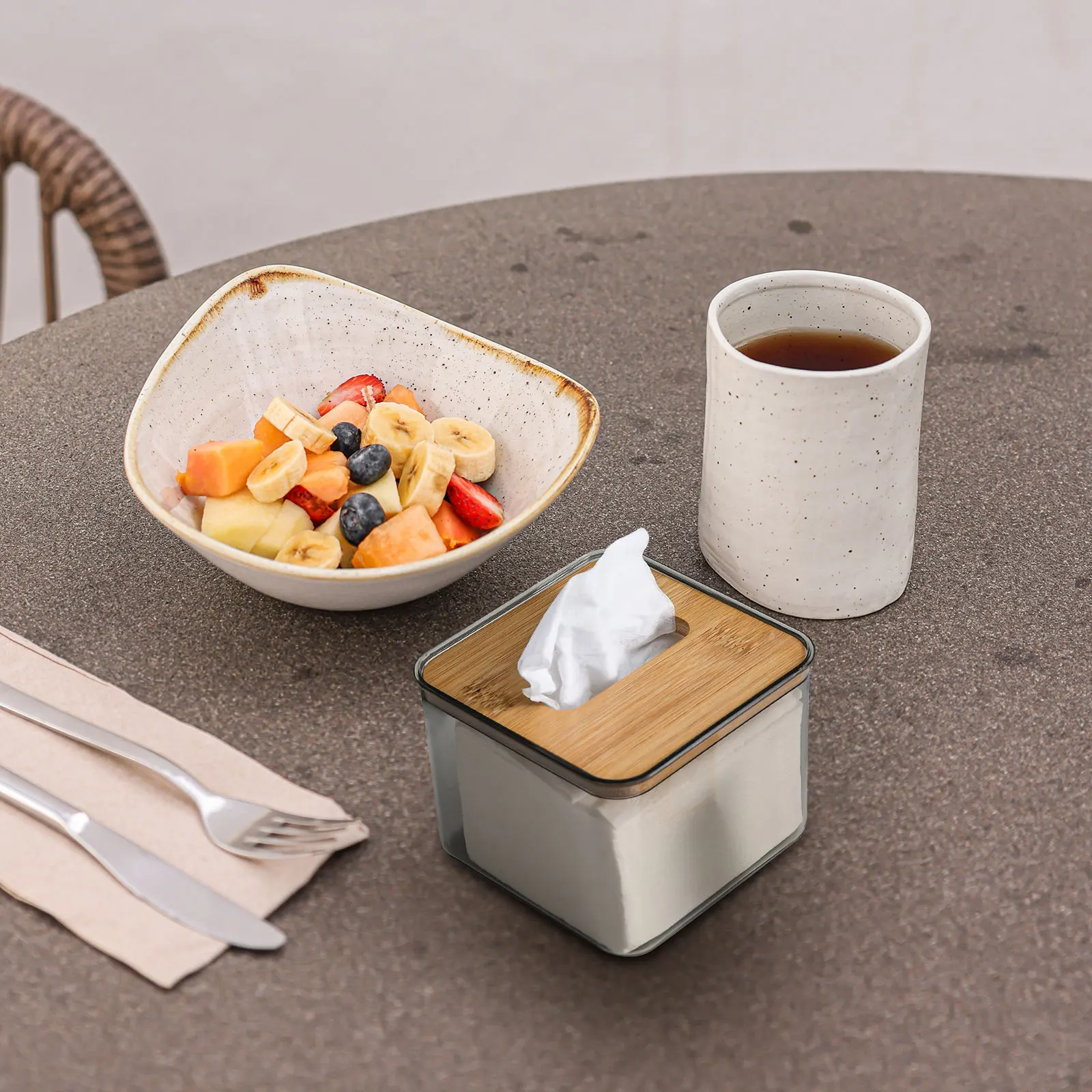 

Cover Napkin Tissue Holder Dispenser Bamboo Facial Tissues Cube Boxes Office