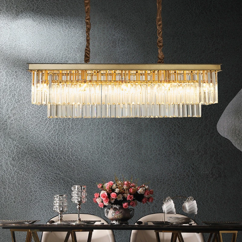 Modern Rectangle Crystal Pendant Lamp Indoor Golden Black Decor Hanging Light Parlor Bedroom Kitchen High-end Main Droplight New