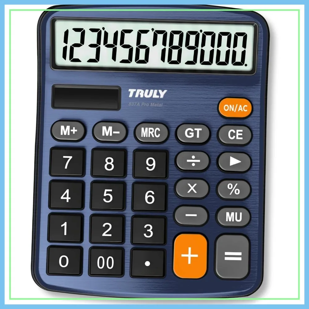 

12-Digit Desktop Calculator with Large LCD Display, Dual Solar & Battery, Metal Body for Office Home School