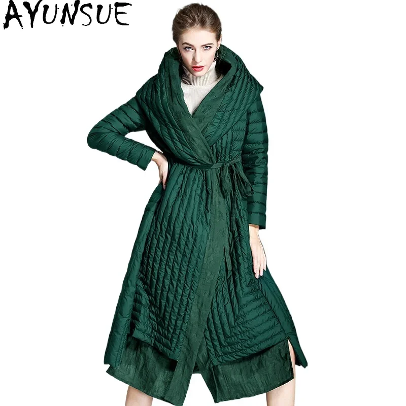 AYUNSUE White Duck Down Puffer Jacket Women High Quality Long Down Coats Winter Loose Jacktes Womans Clothing Пуховики 2024