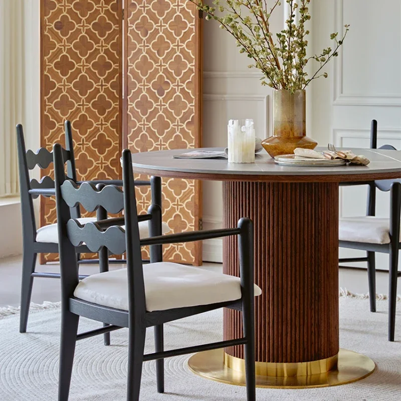 

Solid Wood Stone Plate Dining Tables and ChairsRetro round Household Small Apartment