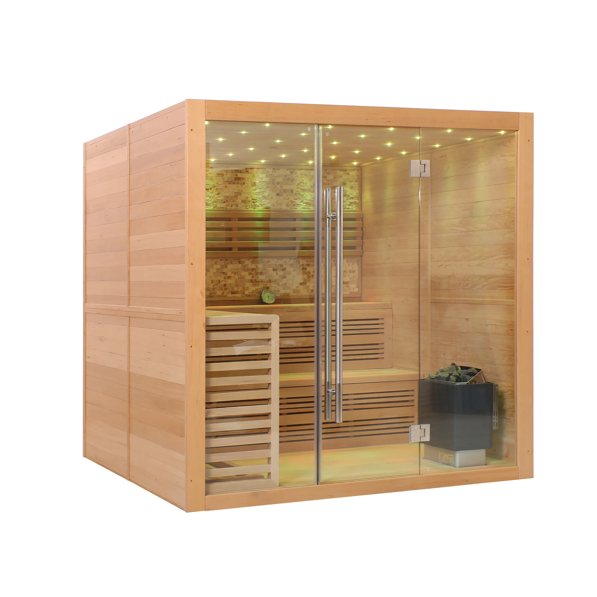 

Multi-person luxury customizable hemlock indoor steam sauna