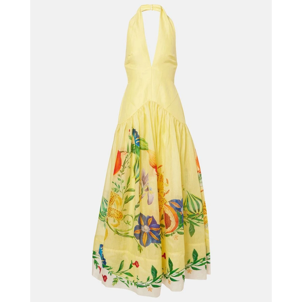 European and American printed halter backless big-swing deep V-neck dress for women