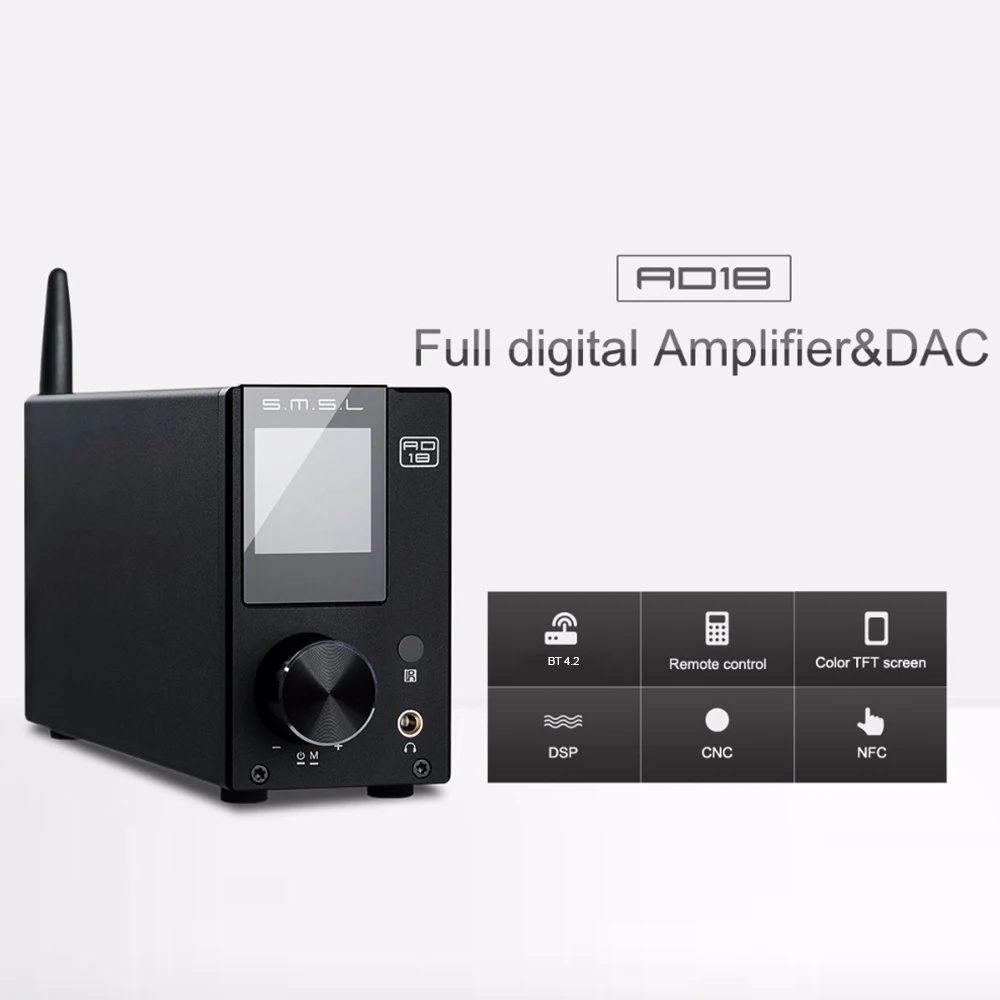 SMSL AD18 HIFI Audio Stereo Amplifier Supports Bluetooth4.2 Apt-X USB DSP DAC 80W*2 Class D Integrated Full Digital Power Amp