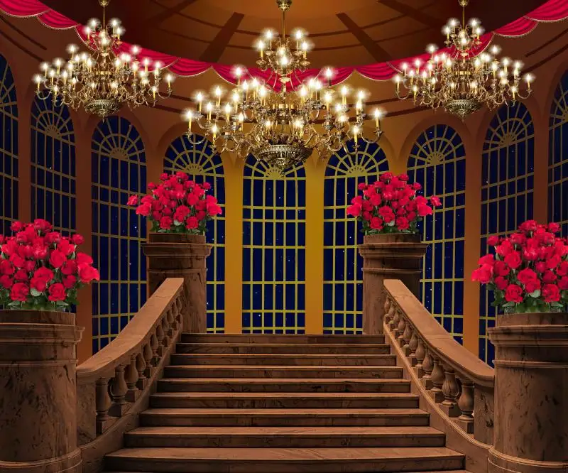 6x6ft  Red Rose Stairs Staircase Grand Entrance Sunshine Custom Photo Studio Seamless Background Backdrop Vinyl 180cm X 180cm