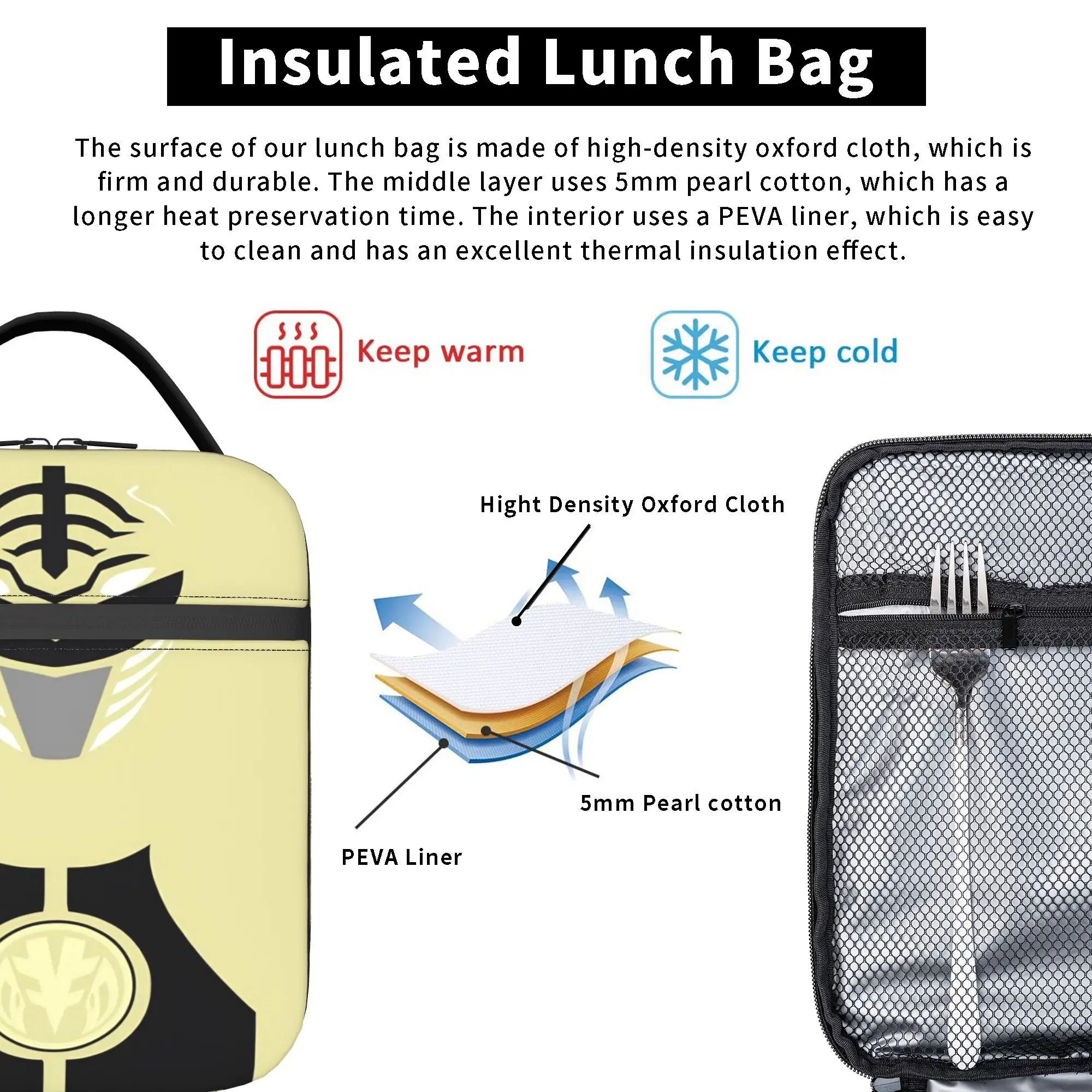 White Ranger Minimalist Insulated Lunch Bags Large Power R-Ranger Meal Container Cooler Bag Lunch Box Tote Beach Girl Boy view 5