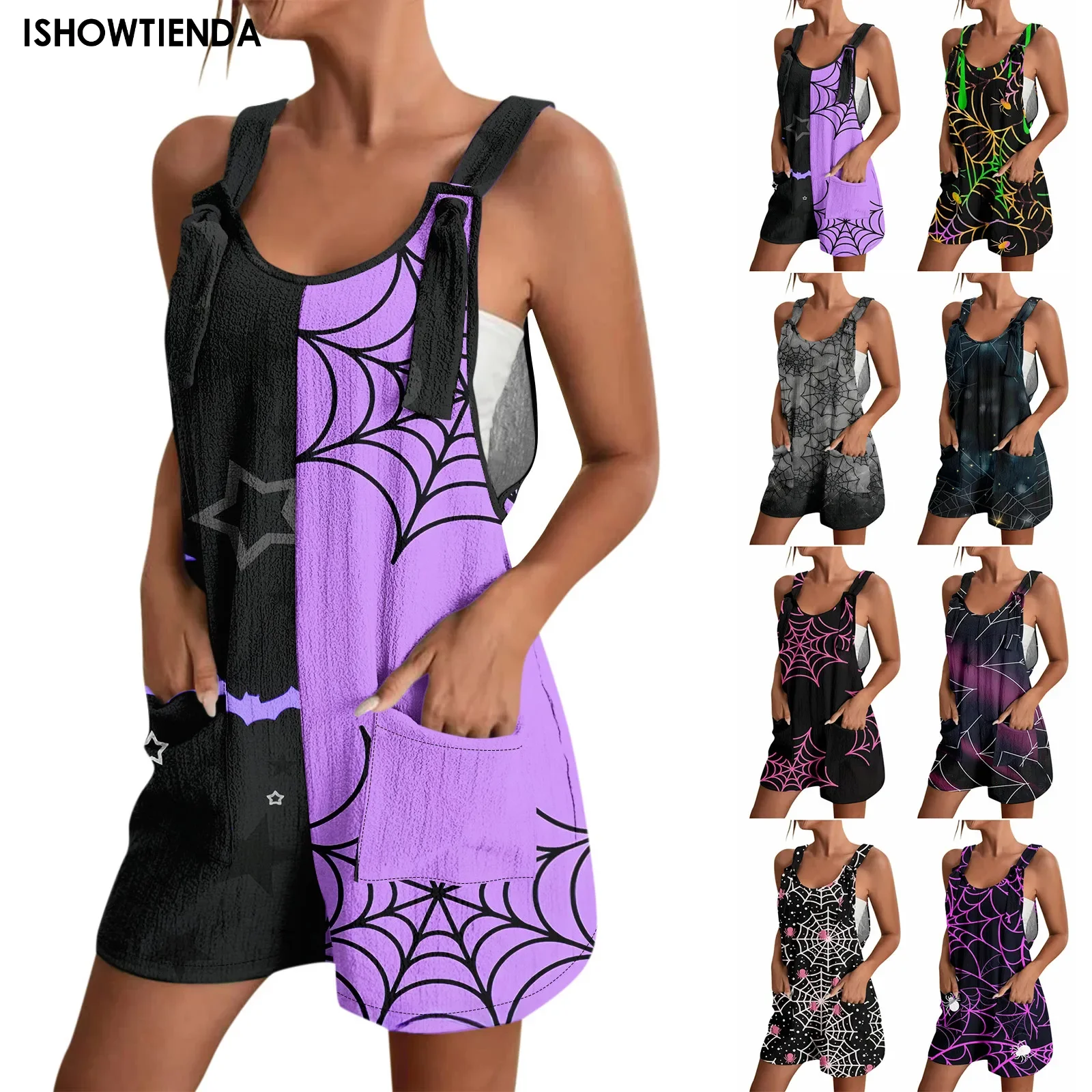 Patroon Jumpsuit Overalls Gothic Emo Print Jumpsuit Vrouwen Helloween Punk Bodycon Esthetische Sexy Club Rompertjes Met Zakken