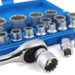 Multifunctional 19pc 12 Point Torx Socket Wrench Set Hex Torx Splined Bit Socket Set Hex Socket Repair Tool Kit Lock SocketCrv