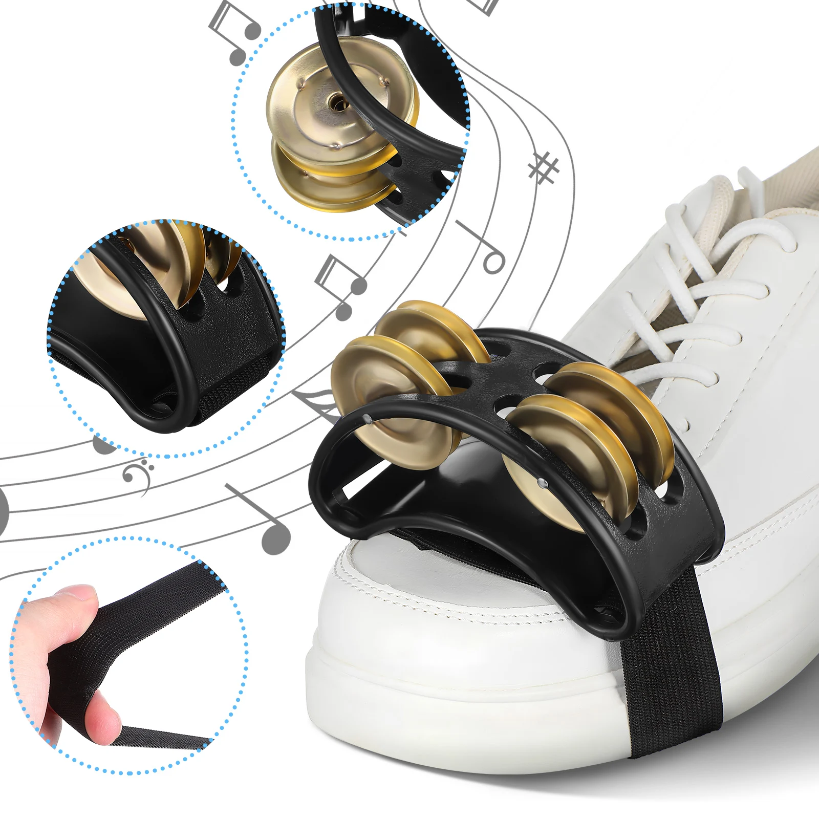 

4Pcs Double Row Foot Tambourine Shoe Mount ABS Metal Musical Instrument with Jingle Bells for Guitar Drum Percussion Concert