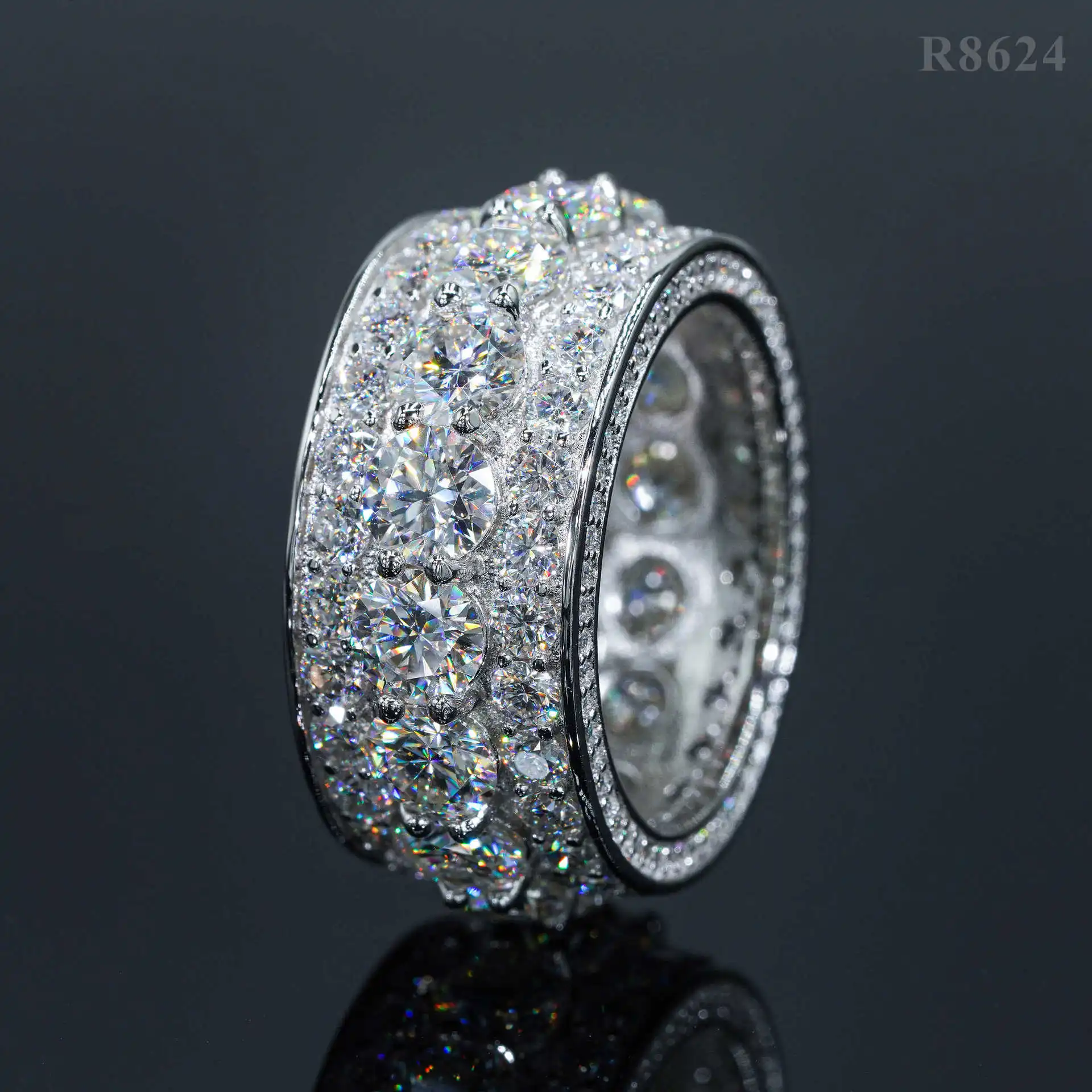 

Серебряное кольцо Pavé S925, мужское кольцо с муассанитом в стиле хип-хоп 5,0 мм, смелый эффектный ювелирный подарок