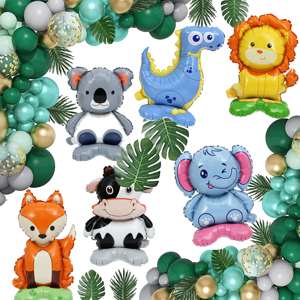 Jungle Wild Animal Standing Balloon Lion Elephant Fox Koala Panda Shaped Aluminum Foil Balloon For Kid BirthdayParty Baby Shower