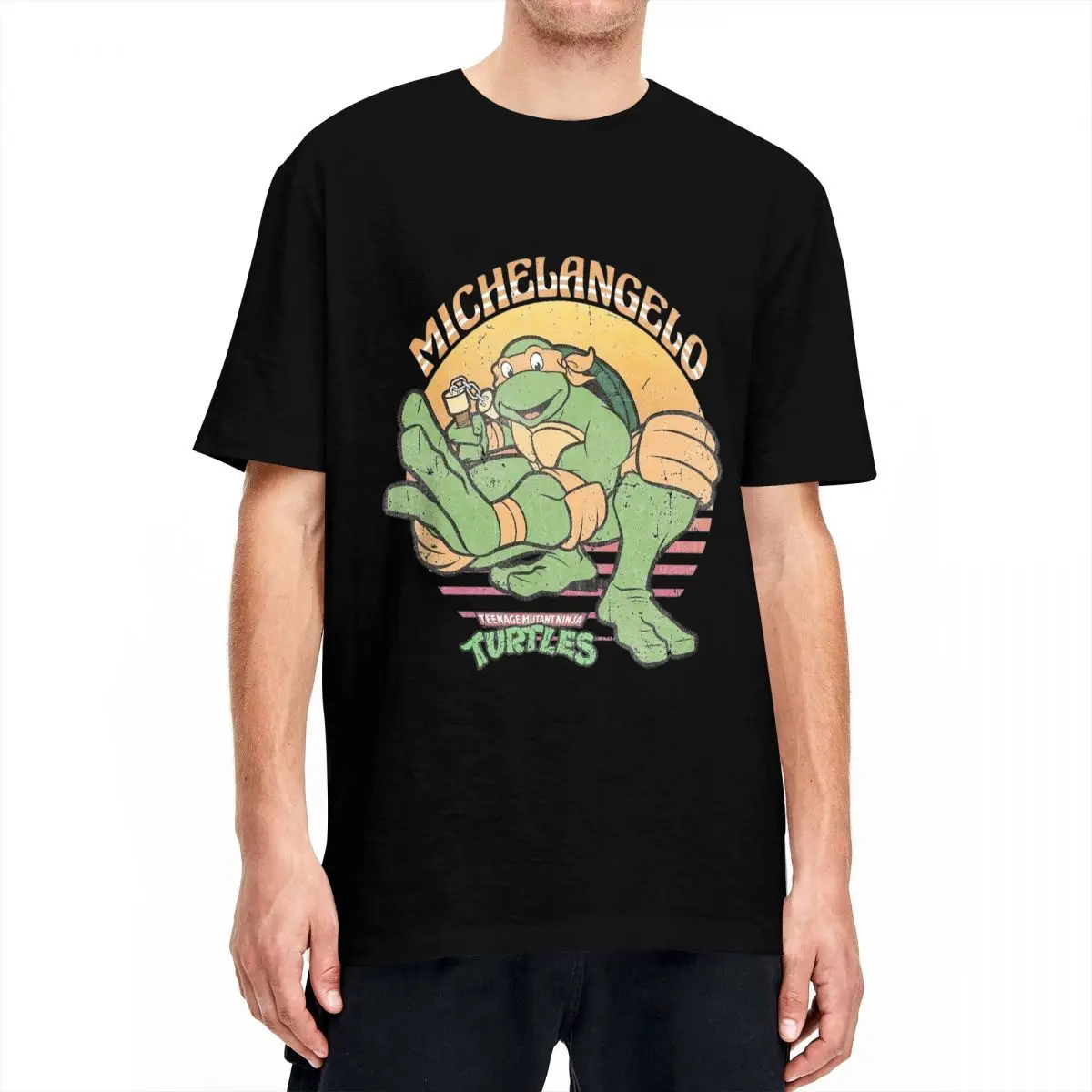 Men Women's Teenage Turtles Michelangelo Sun T Shirt Cotton Tops Novelty Short Sleeve Crewneck Tees Printed T-Shirts