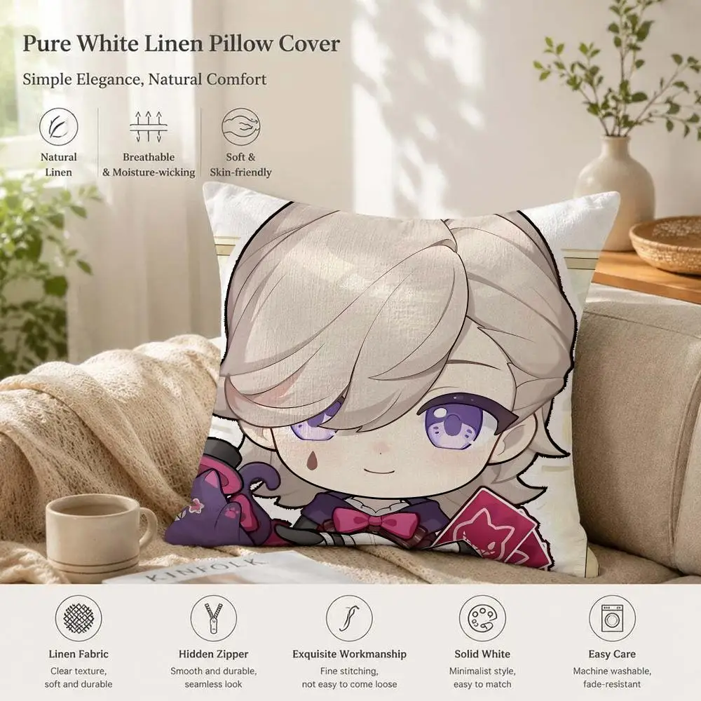 Lyney Cute Genshin Impact Cushion Cover 1/4PCS Linen Sofa Couch Bedroom Living Room Home Office Decor Pillow Case 2