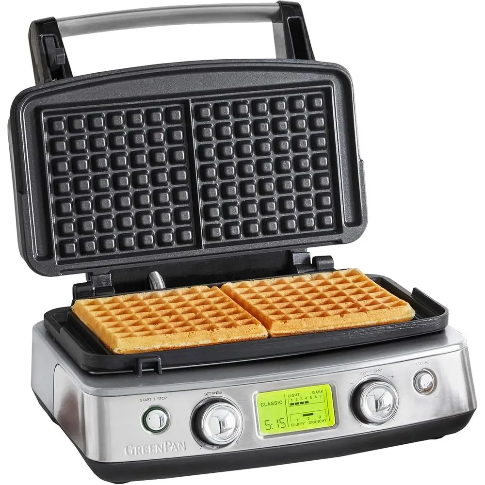 

Premium Stainless Steel 2-Square Waffle Iron with Nonstick Plates, Adjustable Controls, and Easy Clean-Up