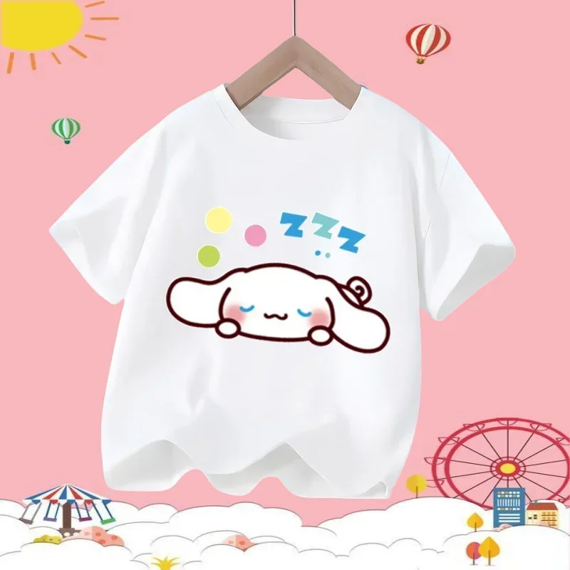 

Sanrio Hello Kitty Cinnamon Dog Kids T-Shirt Cartoon Print Cute Girl Casual Shirt Sport Short Sleeve 2025 New Summer Style