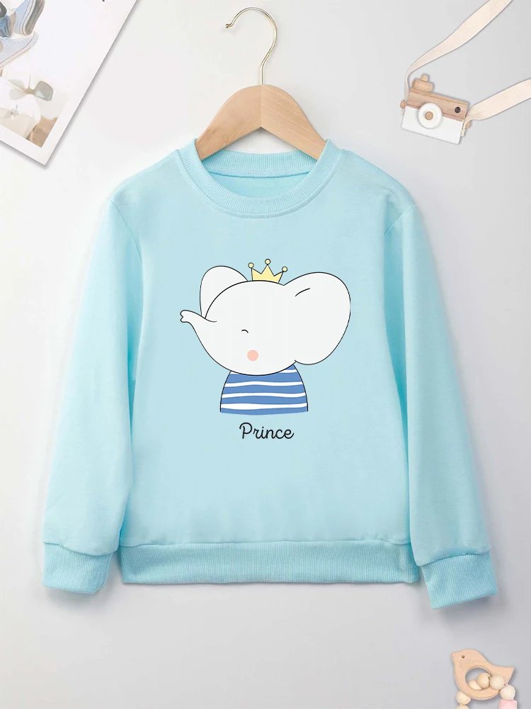 Elephant Prince Boy Toddler Sweatshirt Fashion Trend Harajuku Popular Children Clothes Fine Fabric O-neck Kids Pullover Loose